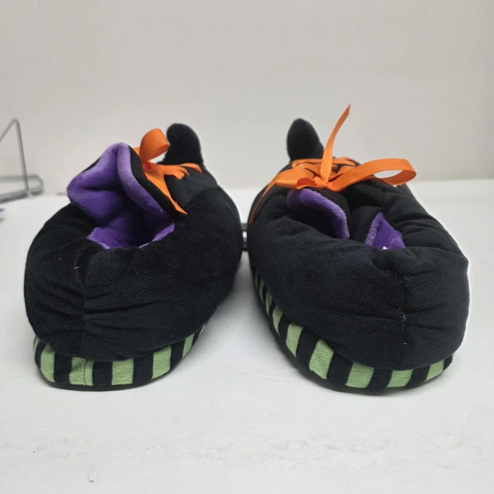 Halloween Witch Slippers Kids Size L 13-1 Black Orange Laces‎ Pointed Toe New